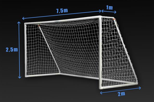 Fotbalová síť rozměru      7,5 x 2,5 x 1,0 / 2,0 m