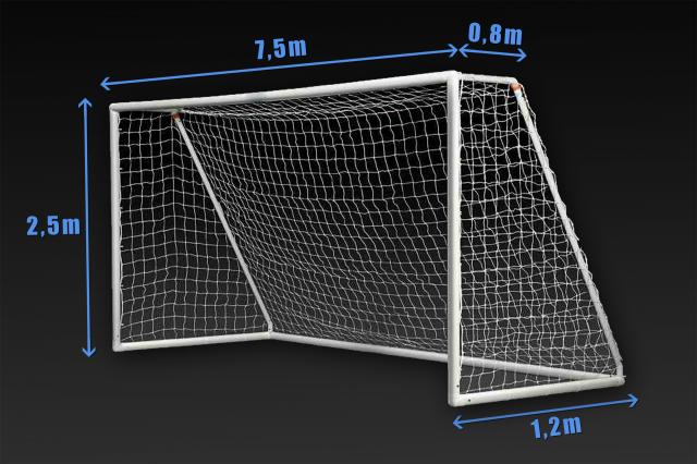 Fotbalová síť rozměru 7,5 x 2,5 x 0,8 / 1,2 m