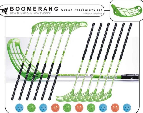 Set MPS Boomerang Green (12 florbalových hokejok)