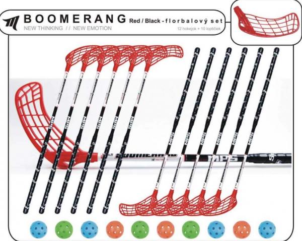 Set MPS Boomerang Red/Black (12 florbalových hokejok) 